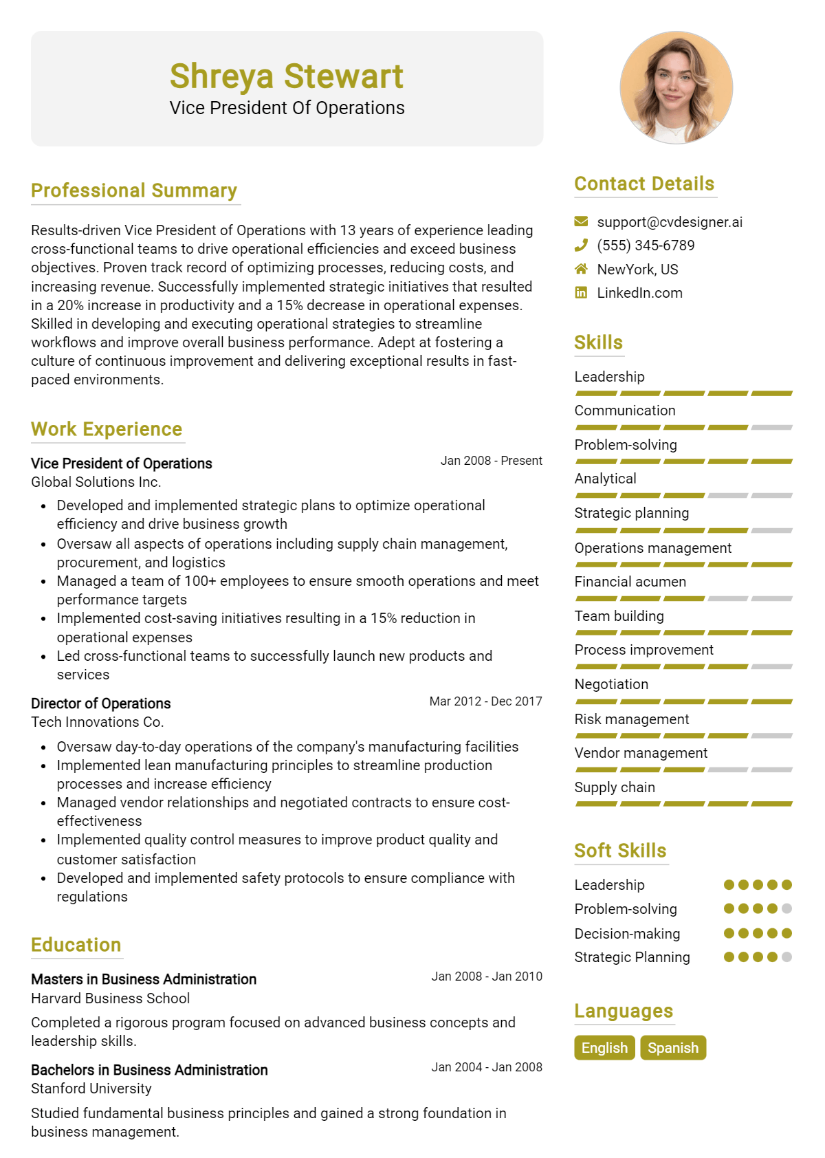 Vice President Of Operations Resume Example for 2026: Free Guide Preview