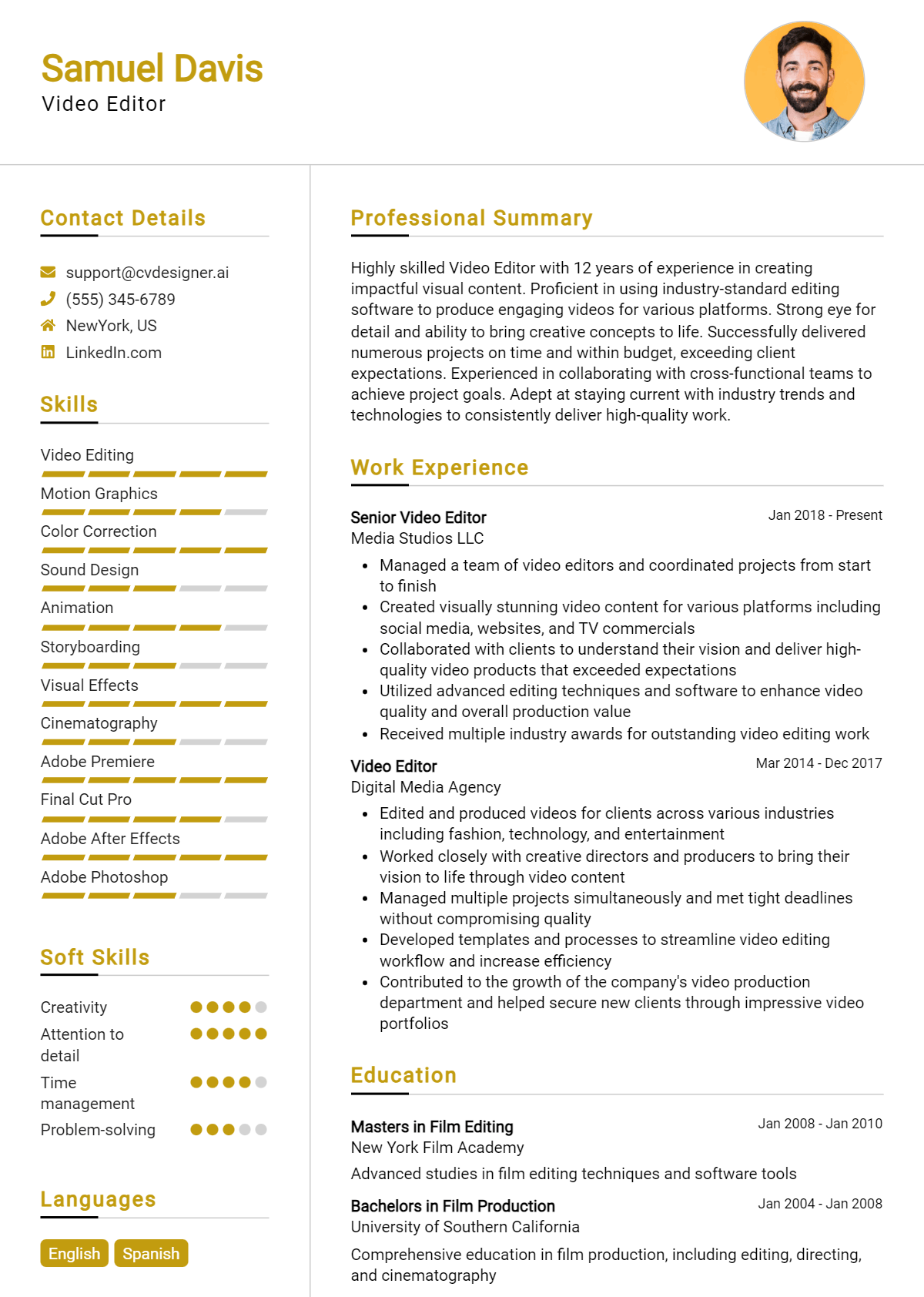 Video Editor Resume Example for 2026: Best Writing Guide Preview