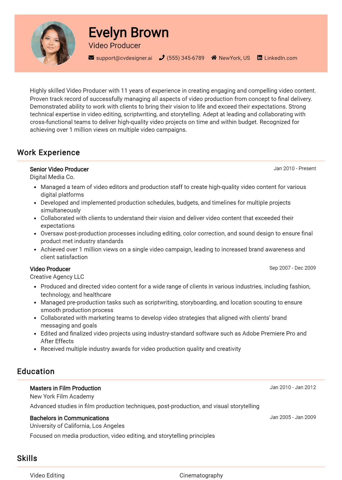 Video Producer Resume Example for 2026: Tips & Templates Preview