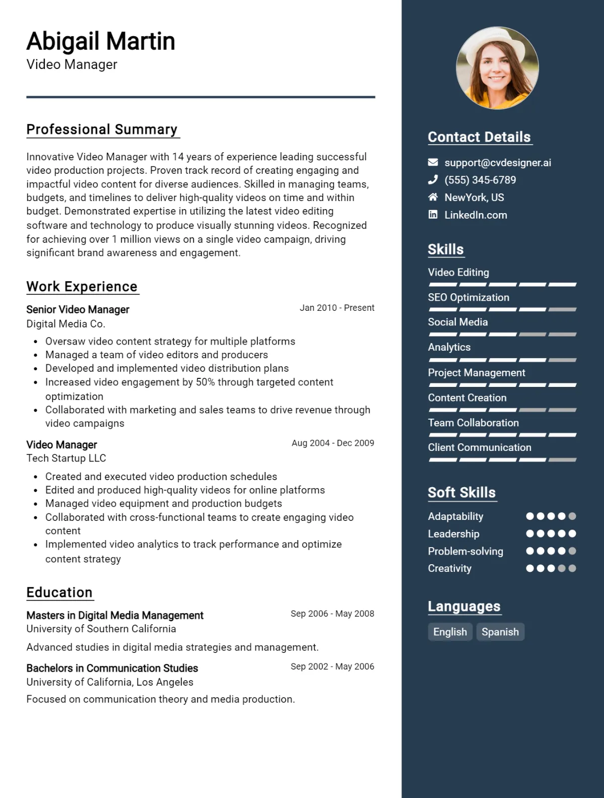 Video Manager CV Example For 2026: Top Tips & Samples Preview