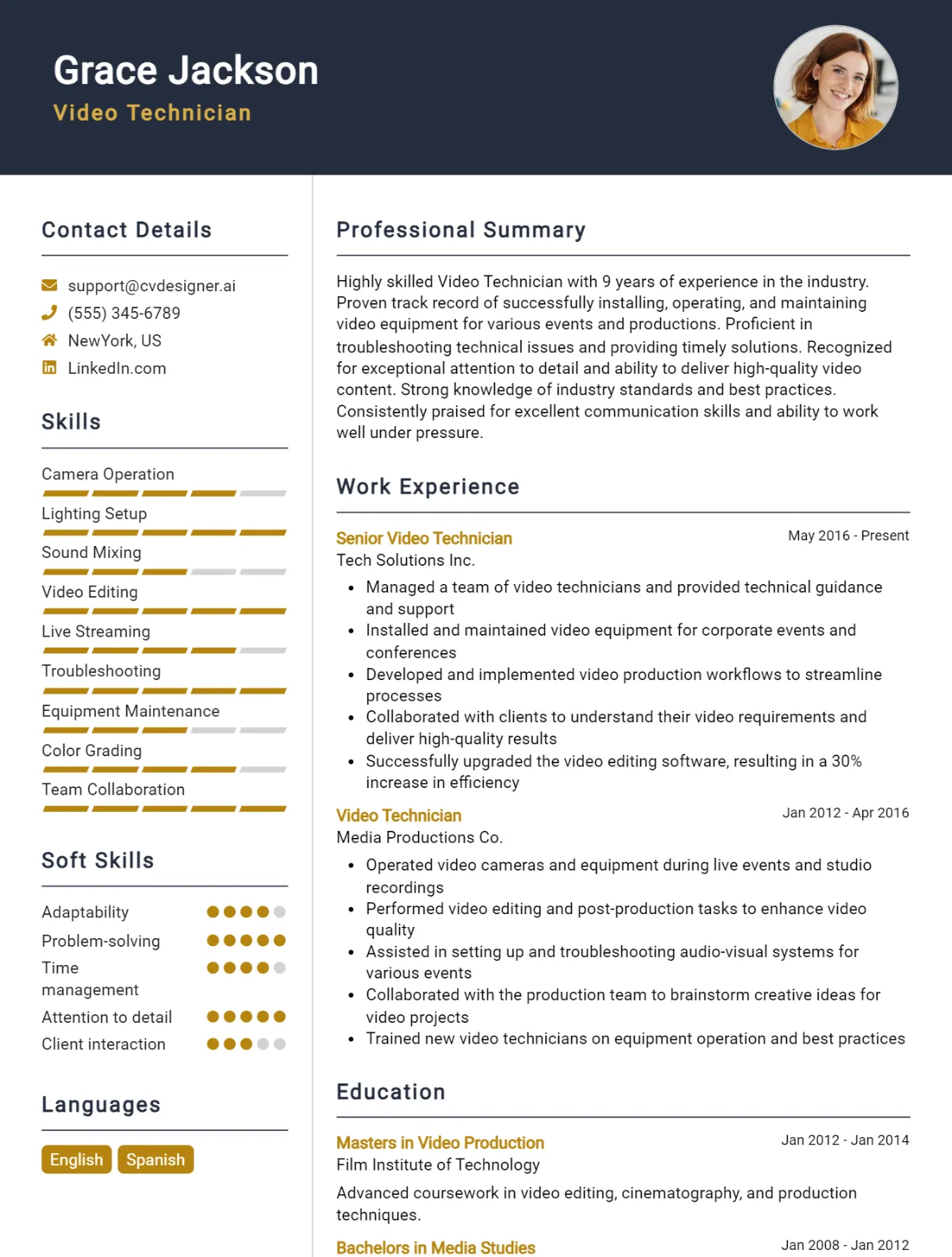 Video Technician CV Example For 2026: Effective CV Writing Tips Preview