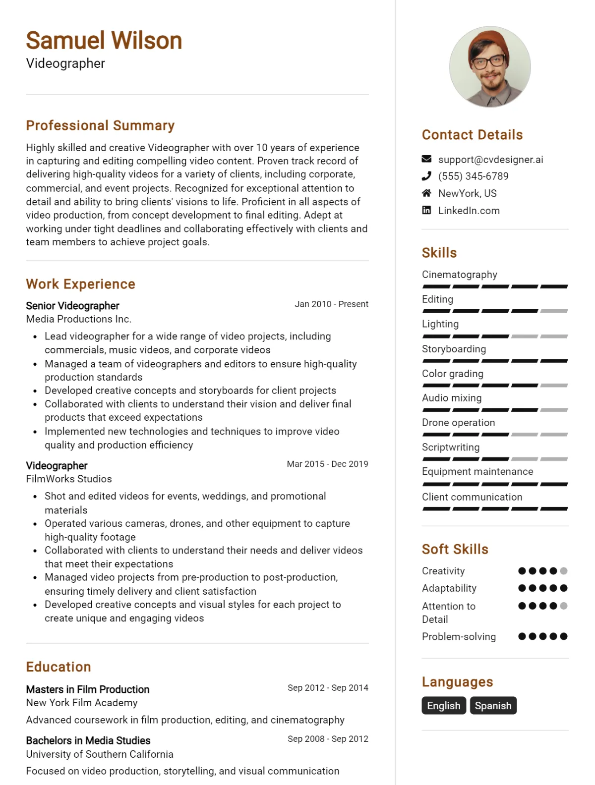 Videographer CV Example For 2026: Samples & Best Practices Preview