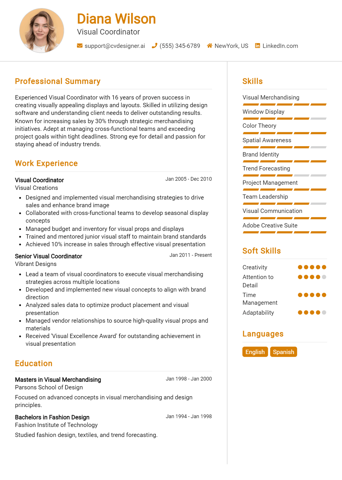 Visual Coordinator Resume Example for 2026: Free Examples Preview