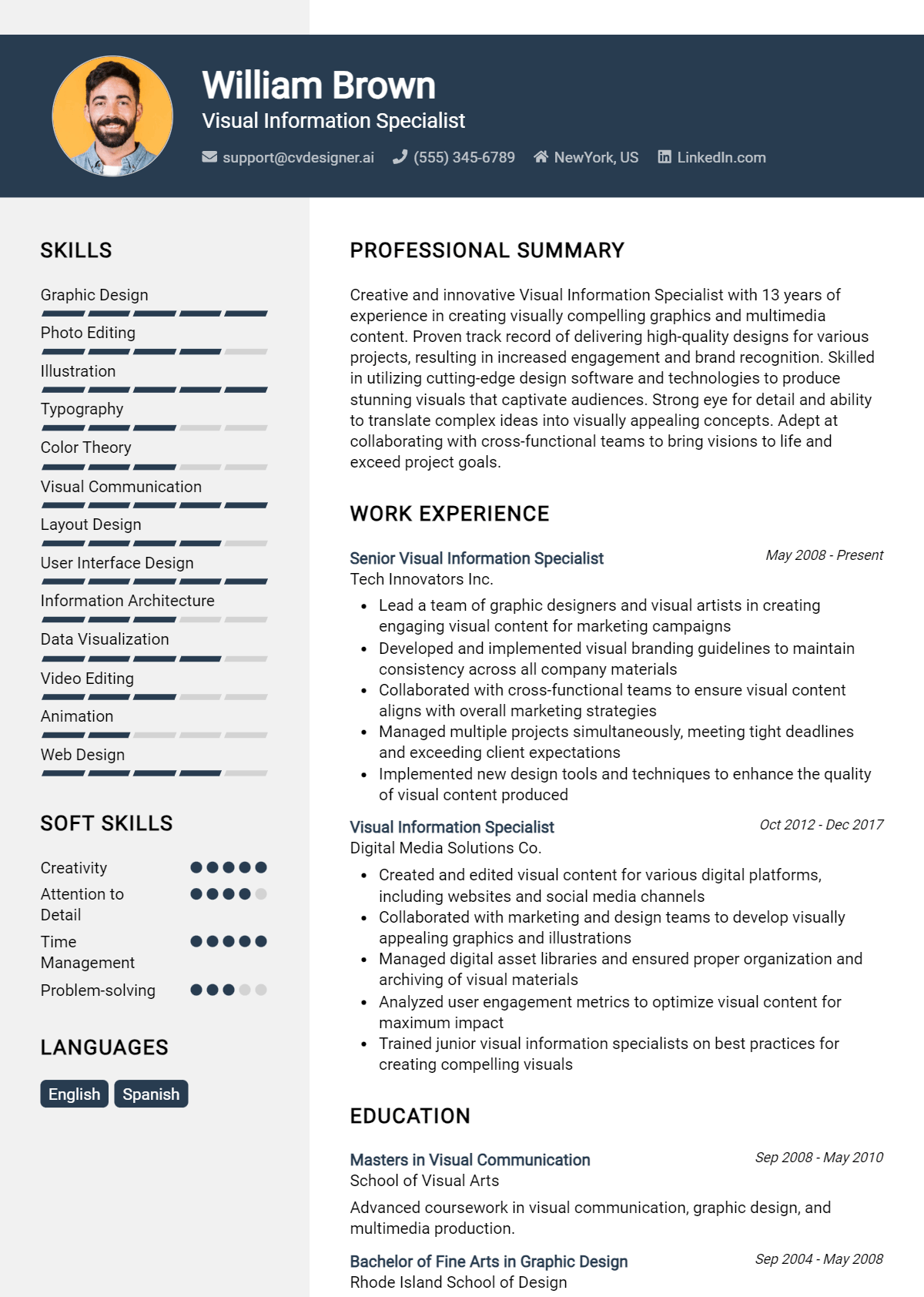Visual Information Specialist Resume Example for 2026: Free Templates Preview