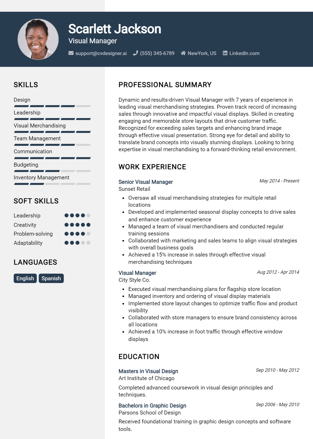 Visual Manager Resume Example for 2026: Top CV Skills Preview