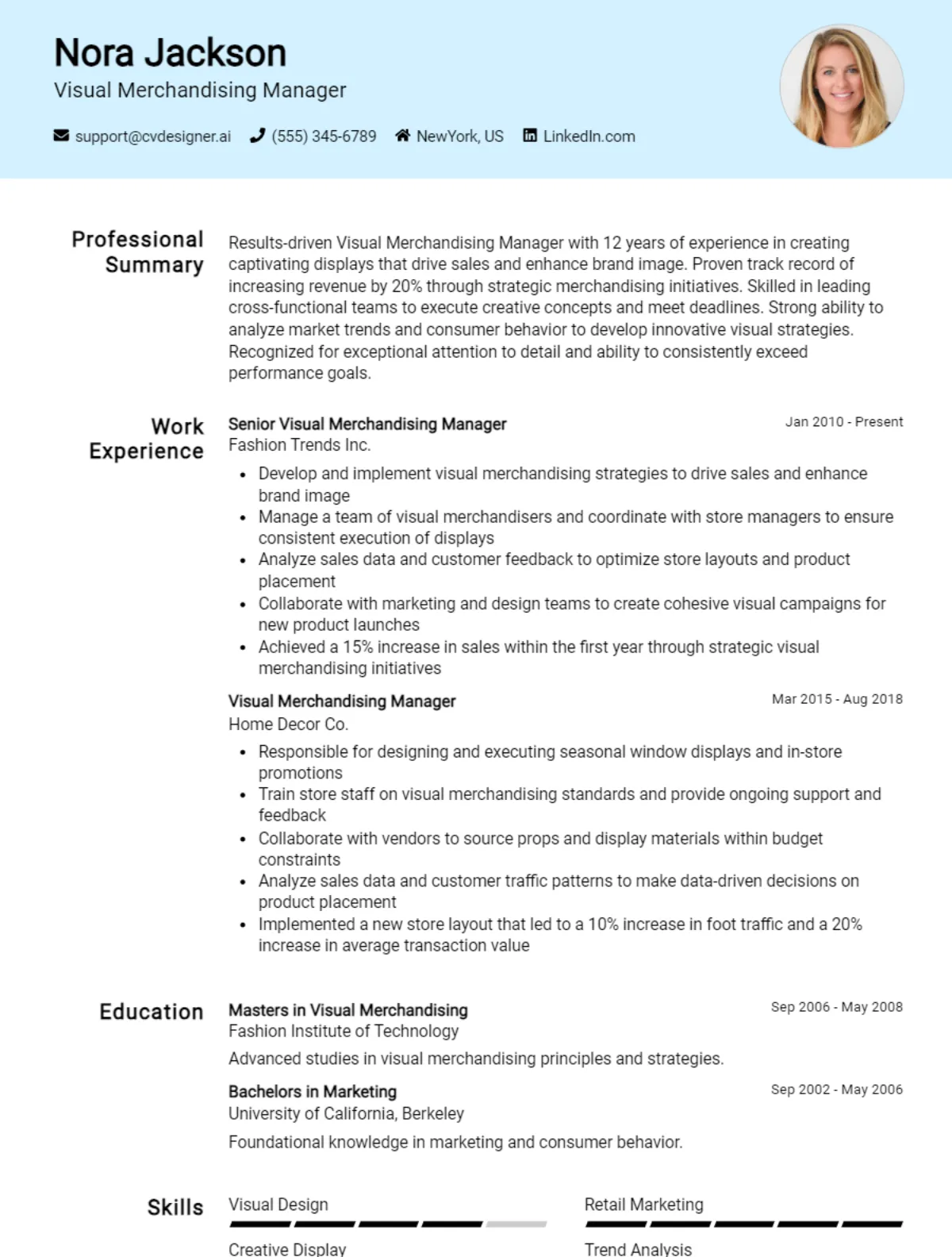 Visual Merchandising Manager CV Example For 2026: Free Downloadable Templates Preview