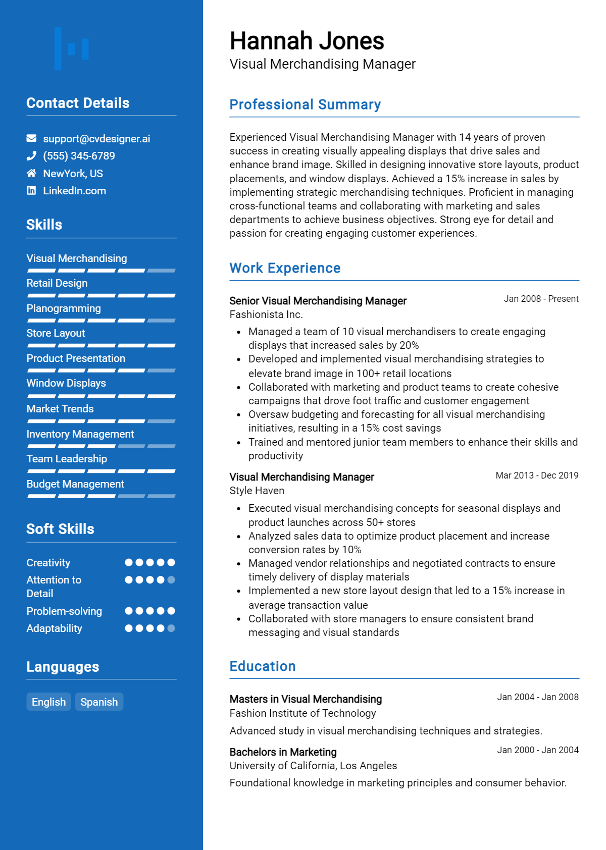Visual Merchandising Manager Resume Example for 2026: Resume Guide Preview