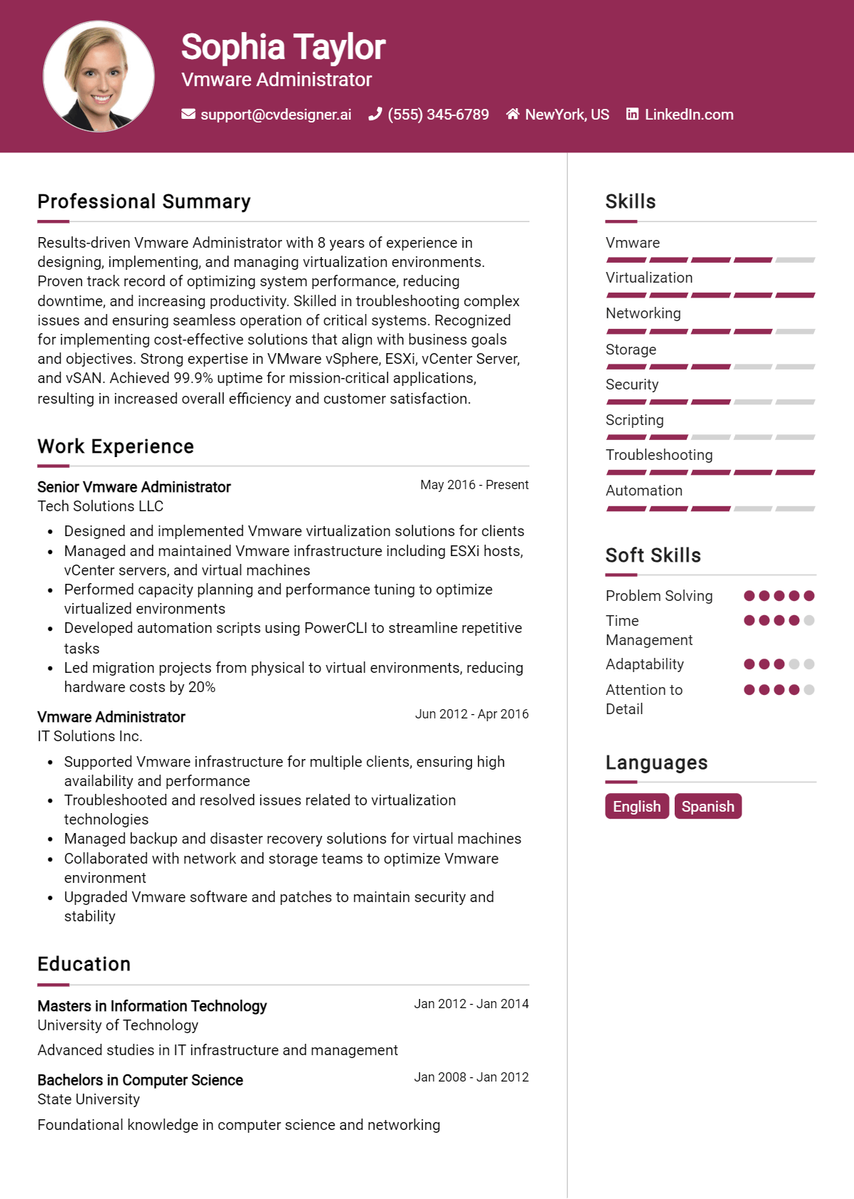 Vmware Administrator Resume Example for 2026: Tips & Templates Preview