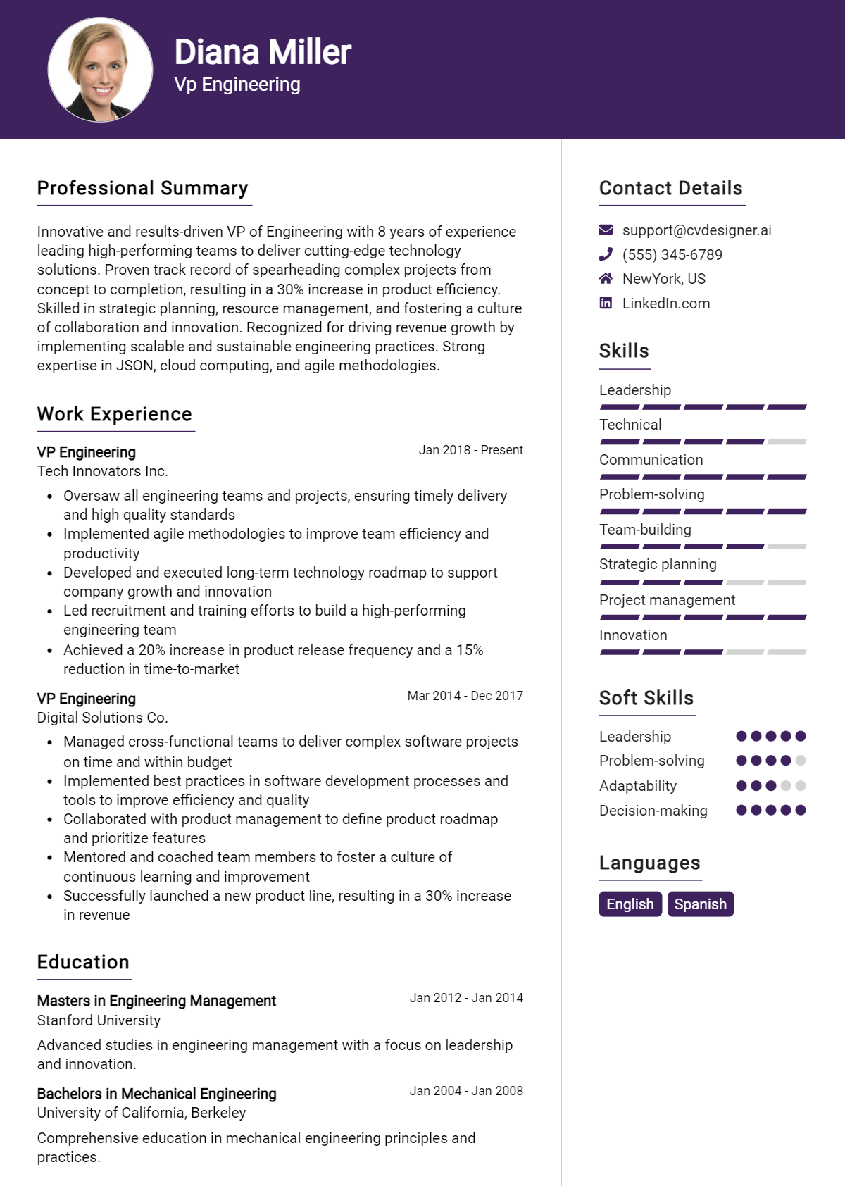 VP Engineering Resume Example for 2026: Top CV Skills Preview