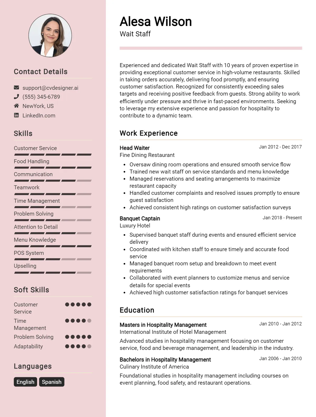 Wait Staff CV Example For 2026: Strategies & Templates Preview