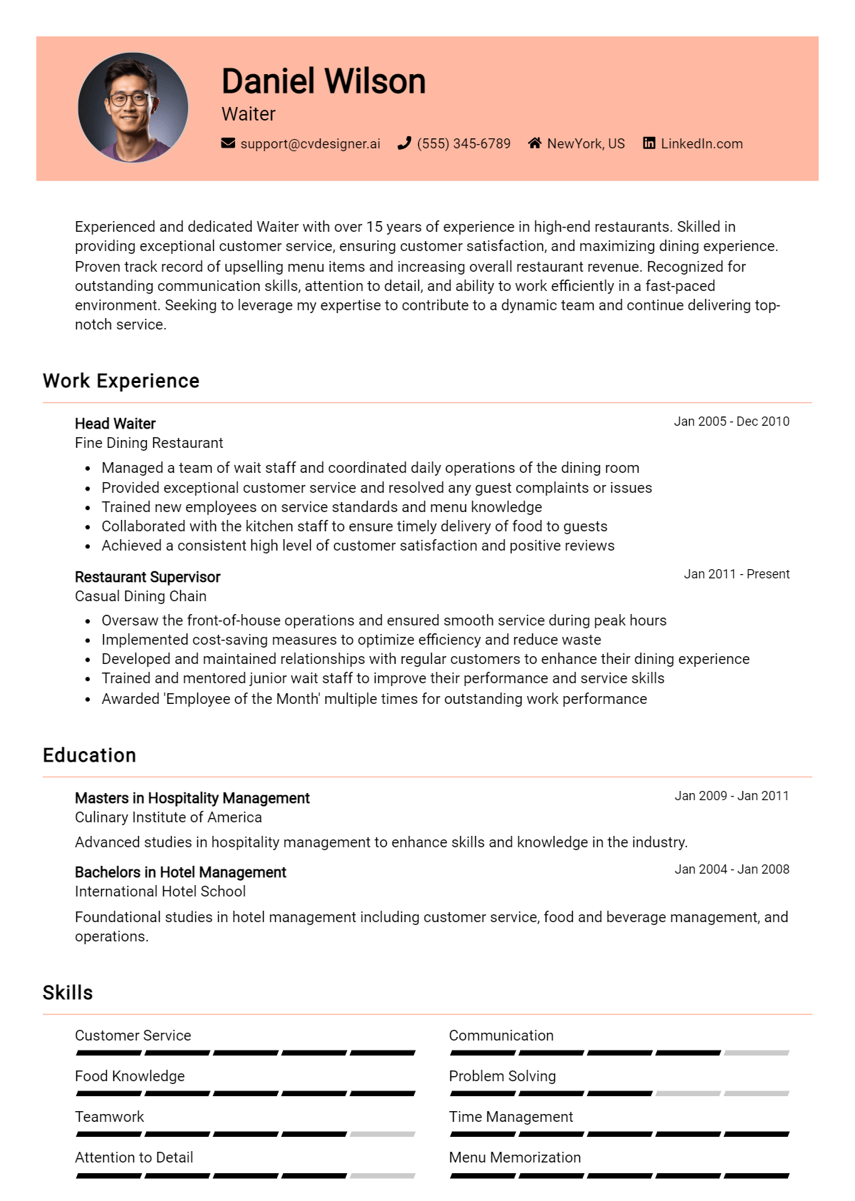 Waiter Resume Example for 2026: Strategies & Templates Preview