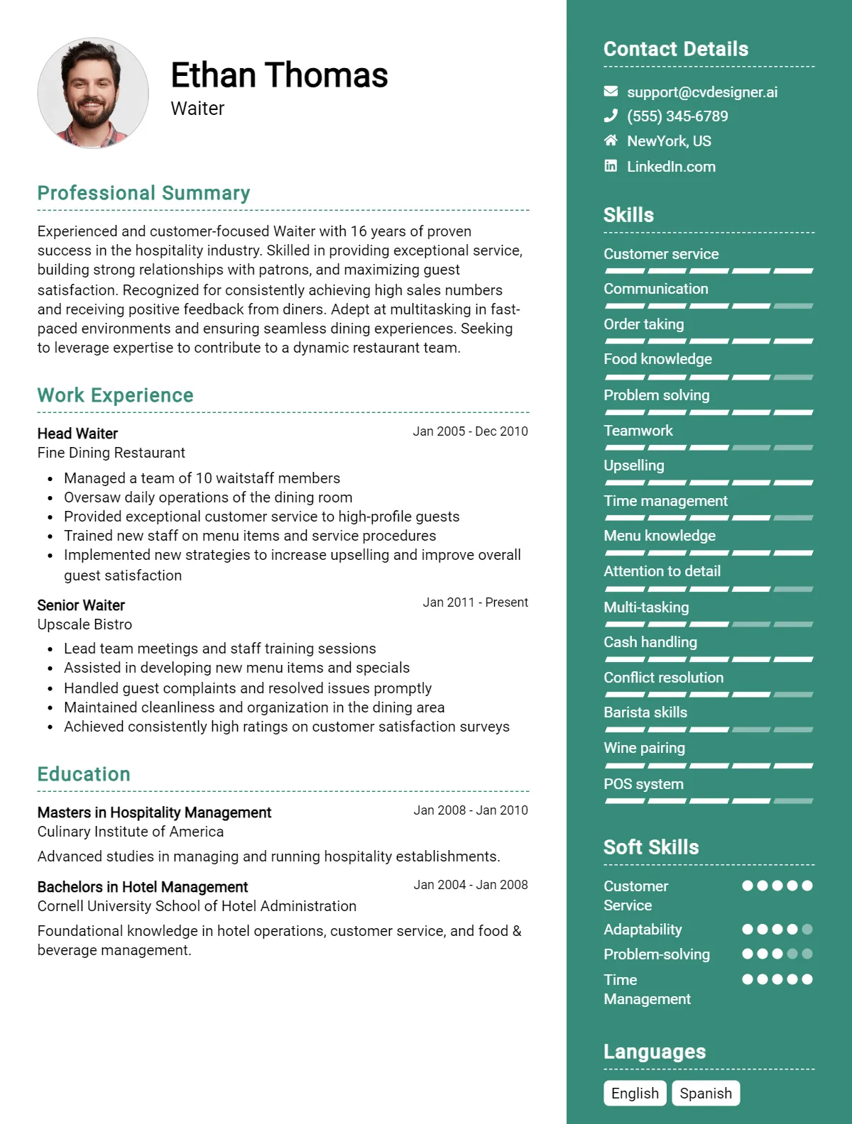 12 Waiter CV Examples and Downloadable Templates For 2026 Preview