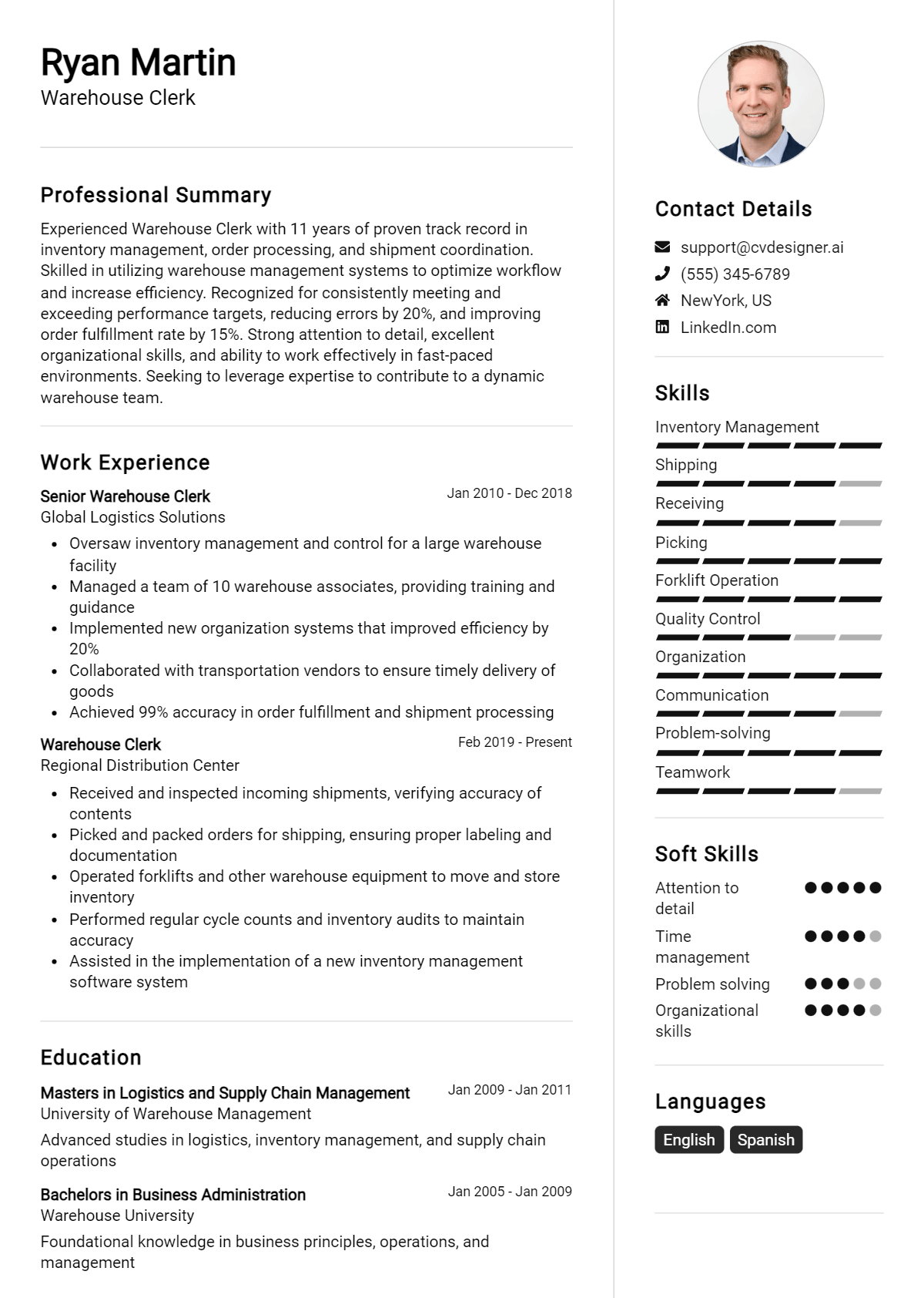 Warehouse Clerk Resume Example for 2026: Tips & Templates Preview