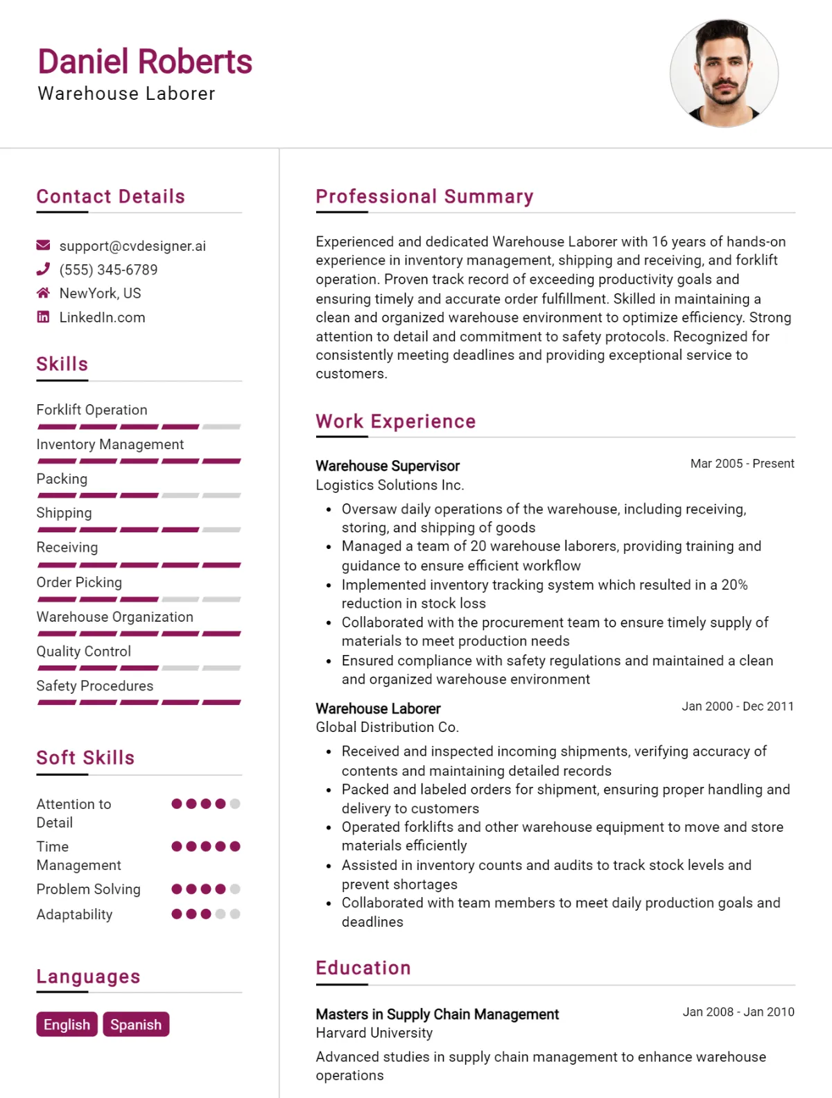 Warehouse Laborer CV Example For 2026: Expert Tips & Templates Preview