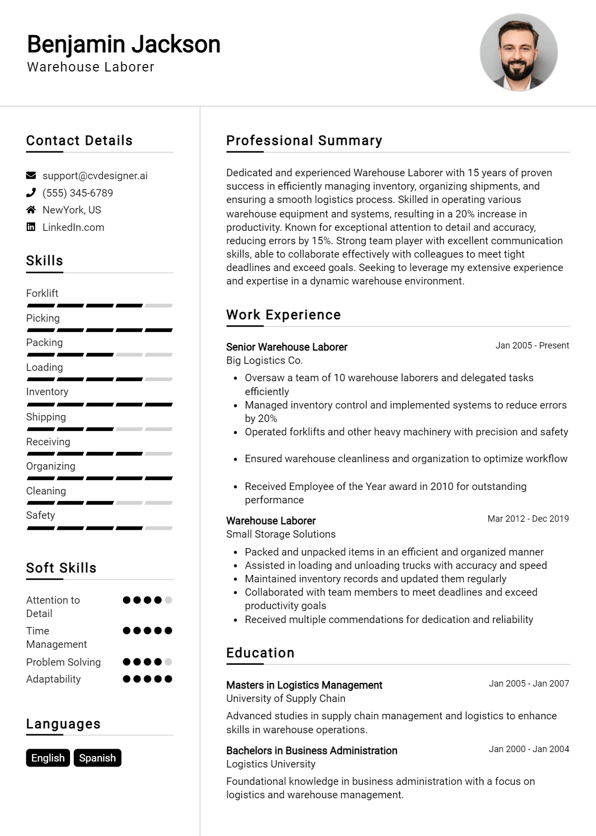 Warehouse Laborer Resume Example for 2026: Top CV Skills Preview