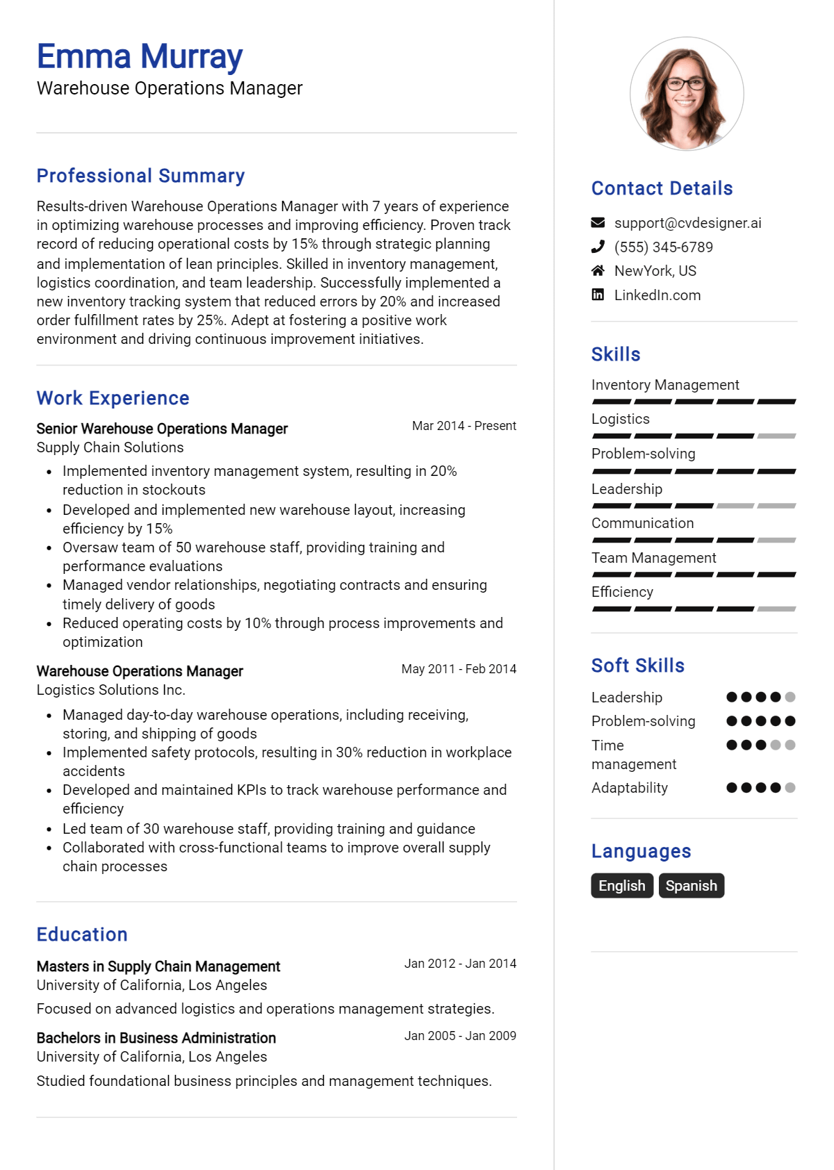 Warehouse Operations Manager Resume Example for 2026: Best Formatting Tips Preview