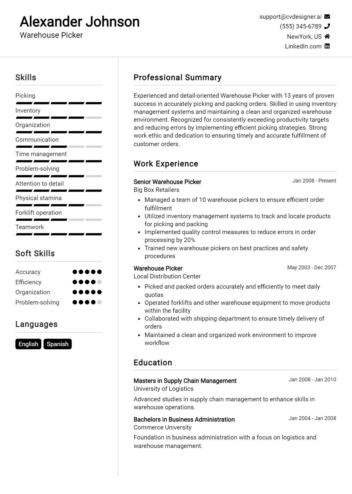 Warehouse Picker Resume Example for 2026: Best Tips & Templates Preview