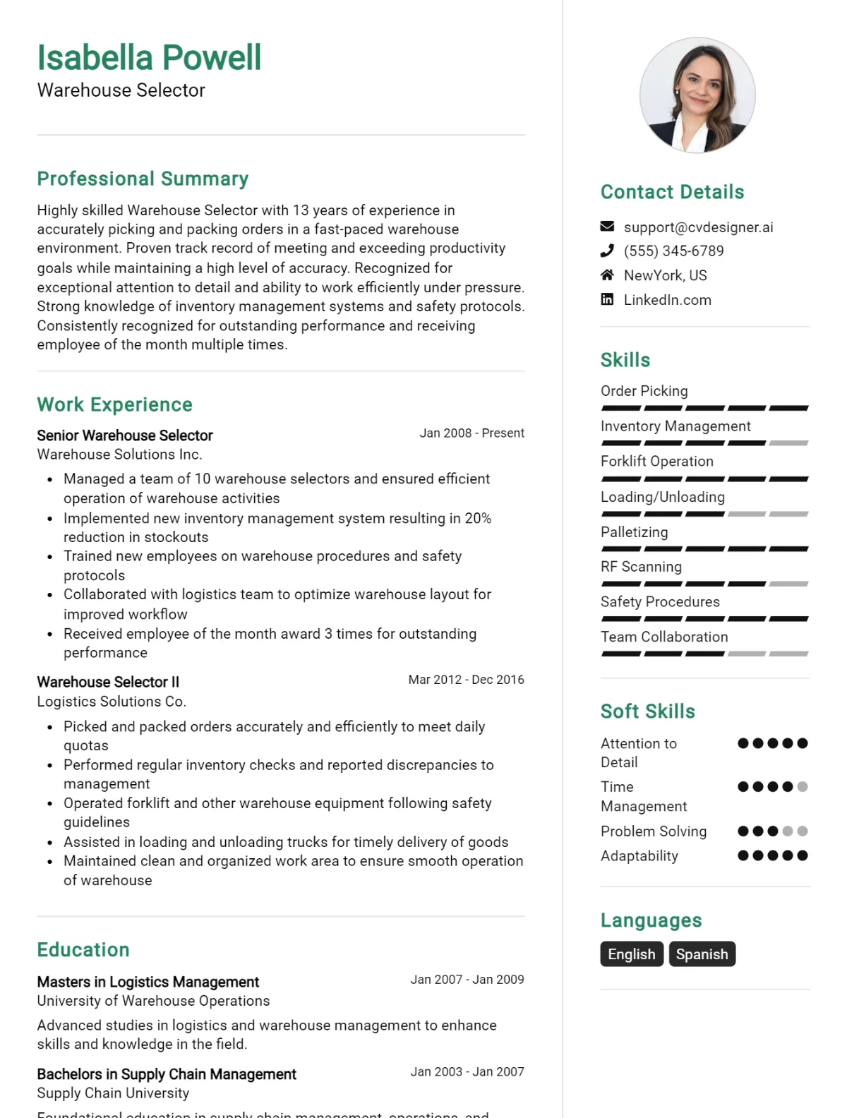 Warehouse Selector CV Example For 2026: Top CV Skills Preview