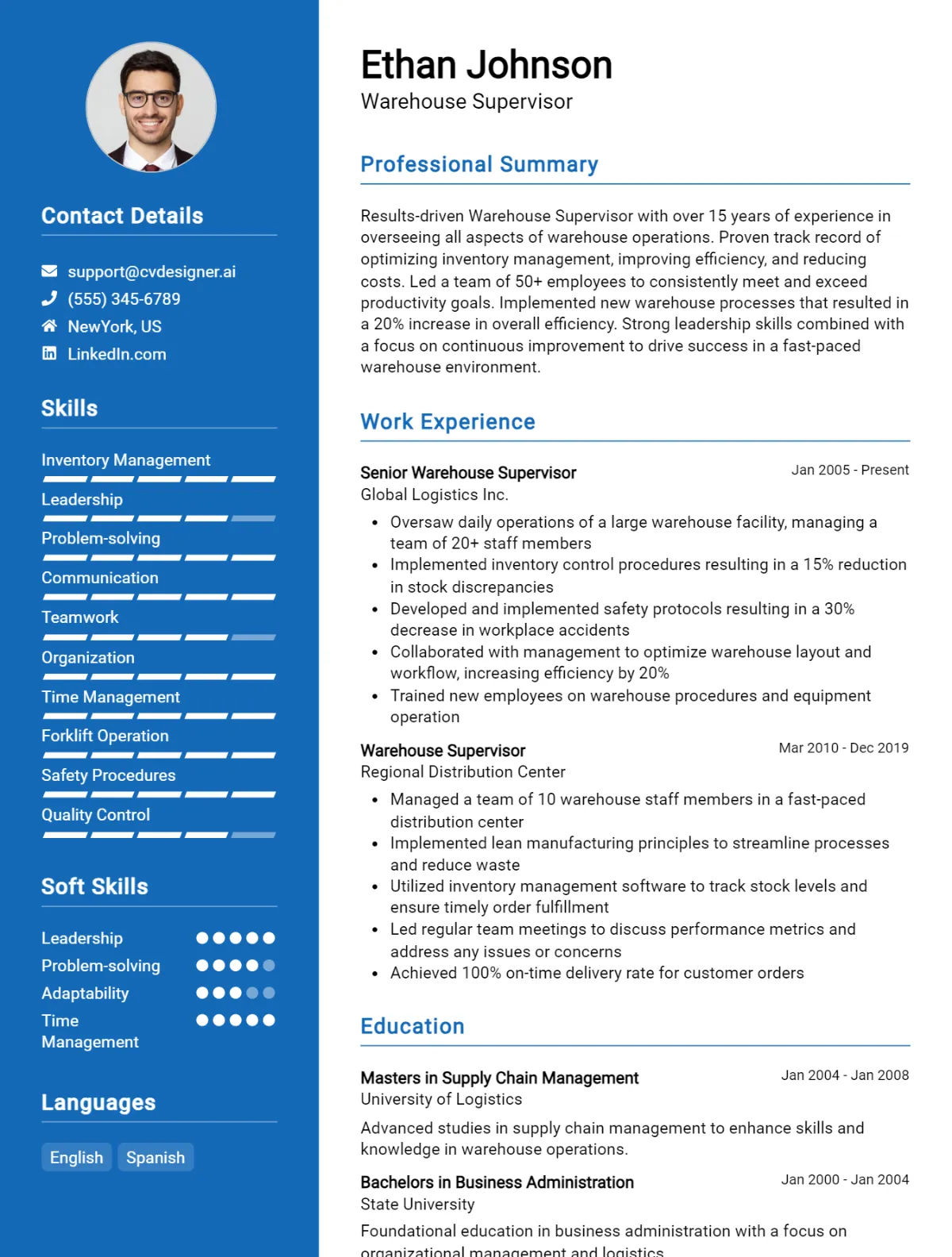 Warehouse Supervisor CV Example For 2026: Free Downloadable Templates Preview