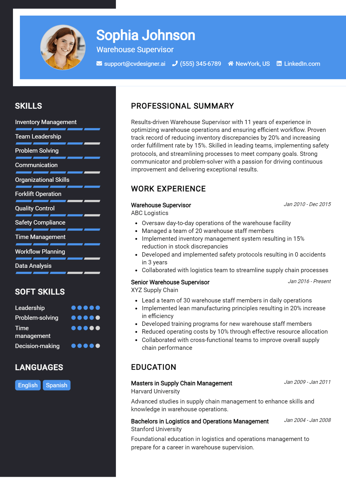Warehouse Supervisor Resume Example for 2026: Examples & Free Templates Preview