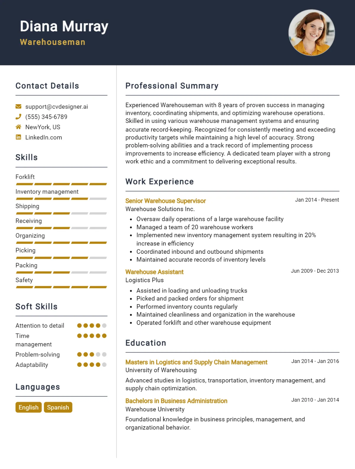 Warehouseman CV Example For 2026: Samples & Best Practices Preview