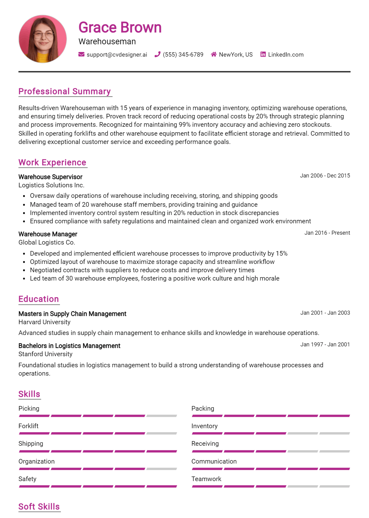Warehouseman Resume Example for 2026: Best Tips & Templates Preview