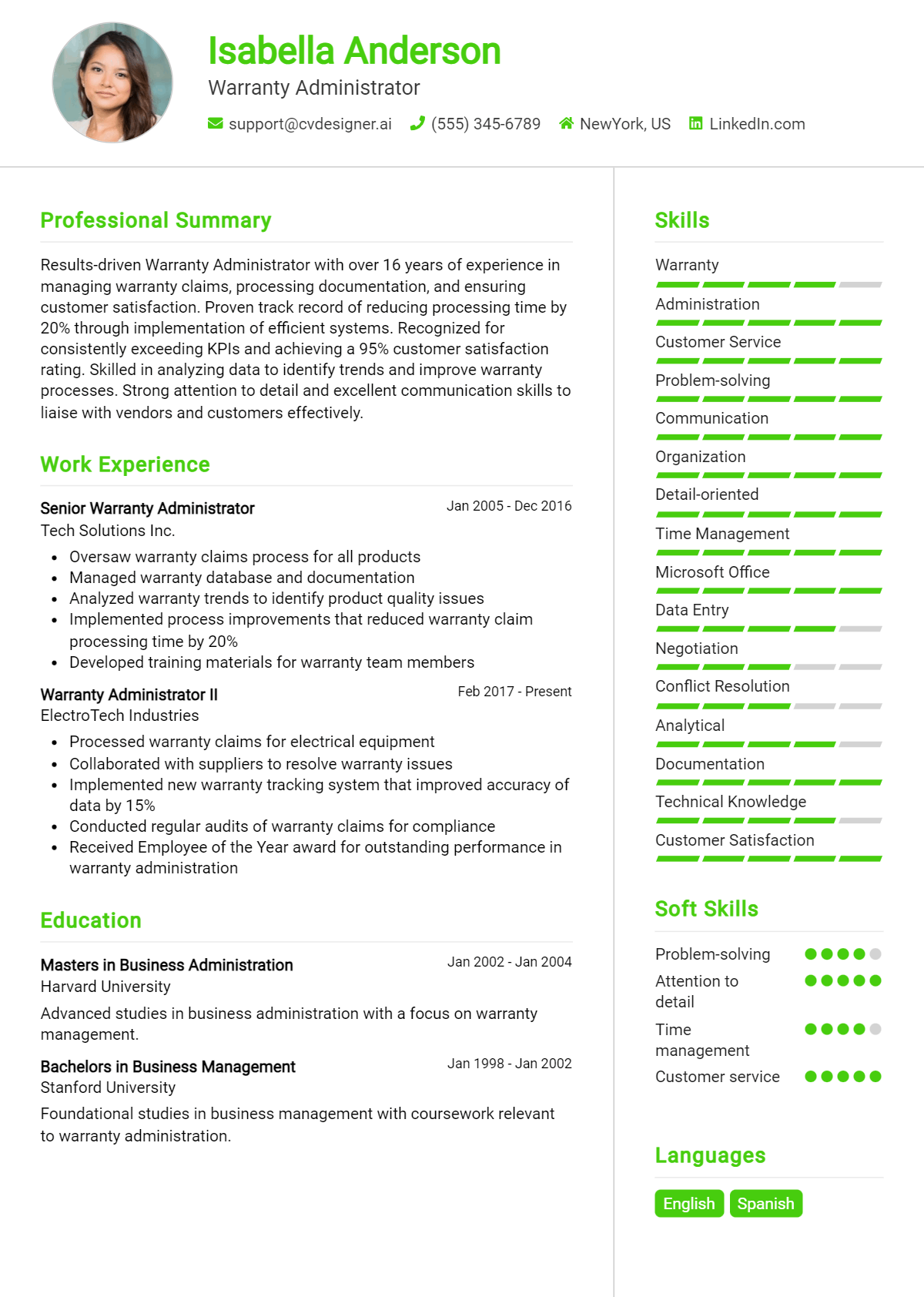 Warranty Administrator Resume Example for 2026: How to Craft a Winning CV Preview