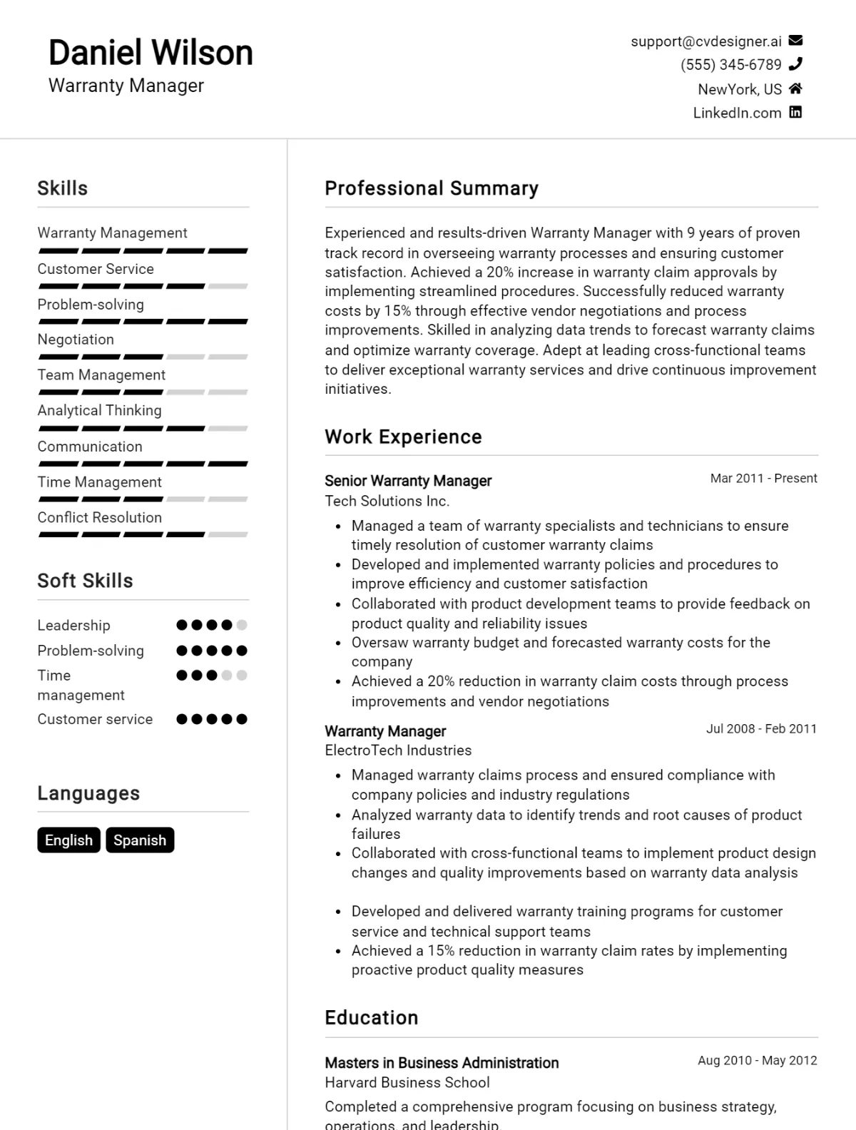 Warranty Manager CV Example For 2026: Expert Tips & Templates Preview