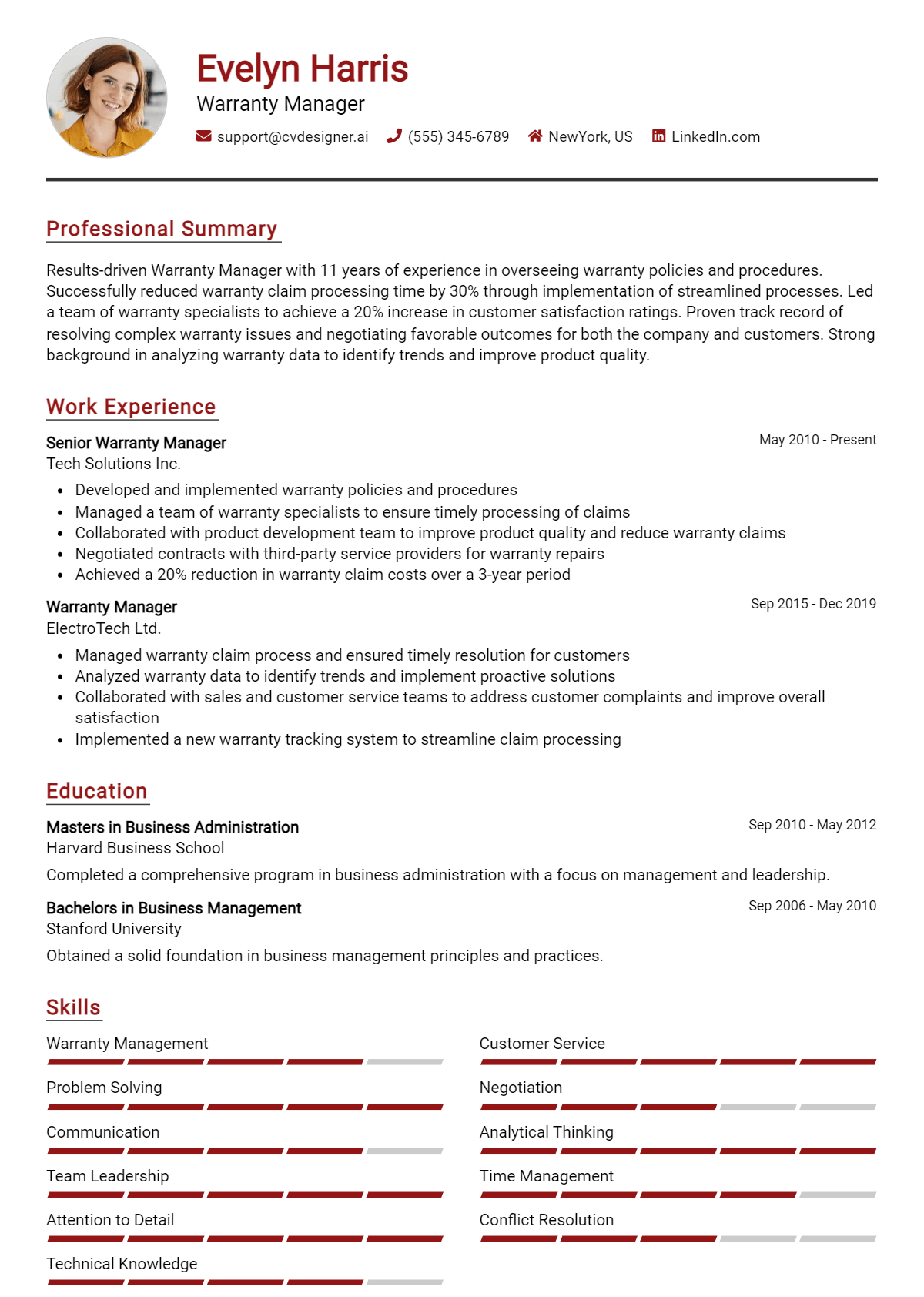 Warranty Manager Resume Example for 2026: Ultimate Guide Preview