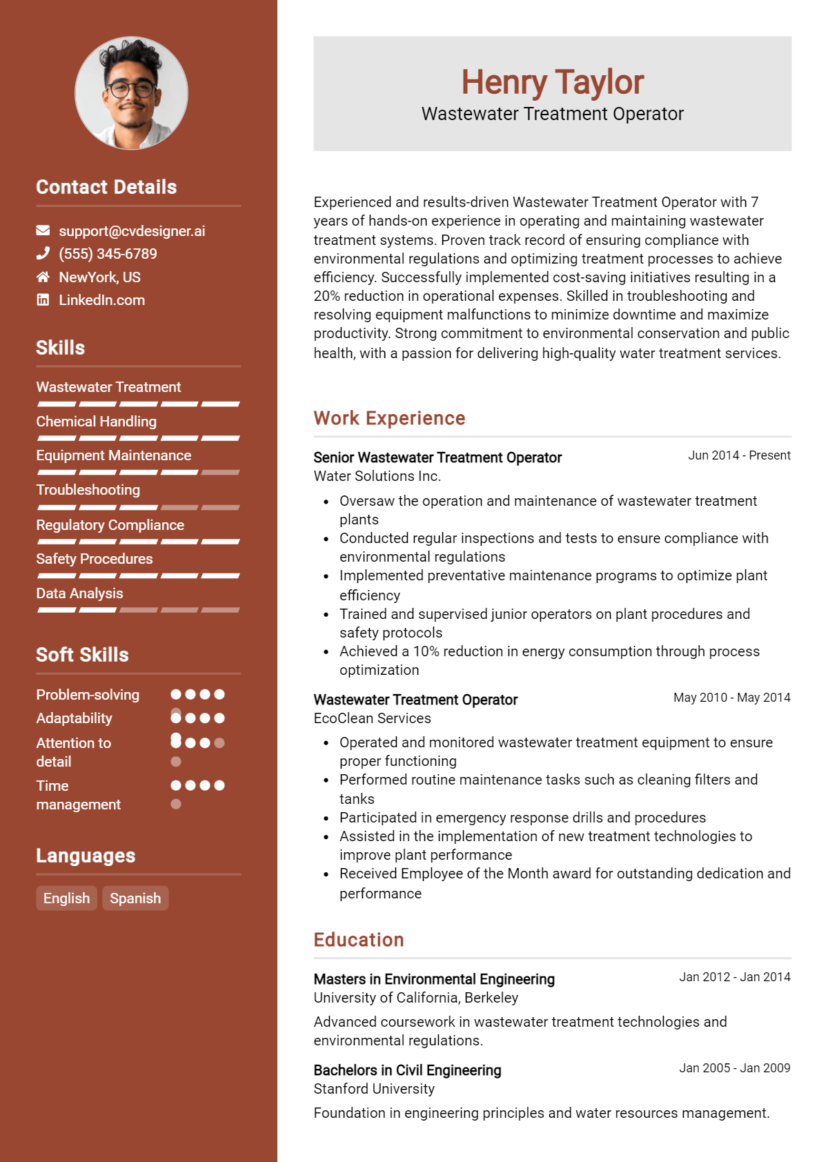 Wastewater Treatment Operator Resume Example for 2026: Effective CV Writing Tips Preview