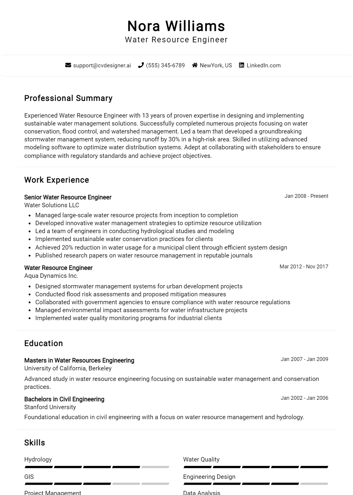 Water Resource Engineer Resume Example for 2026: Samples & Best Practices Preview