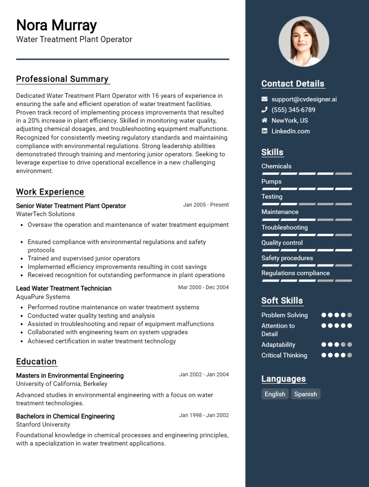 Water Treatment Plant Operator CV Example For 2026: Best Writing Guide Preview