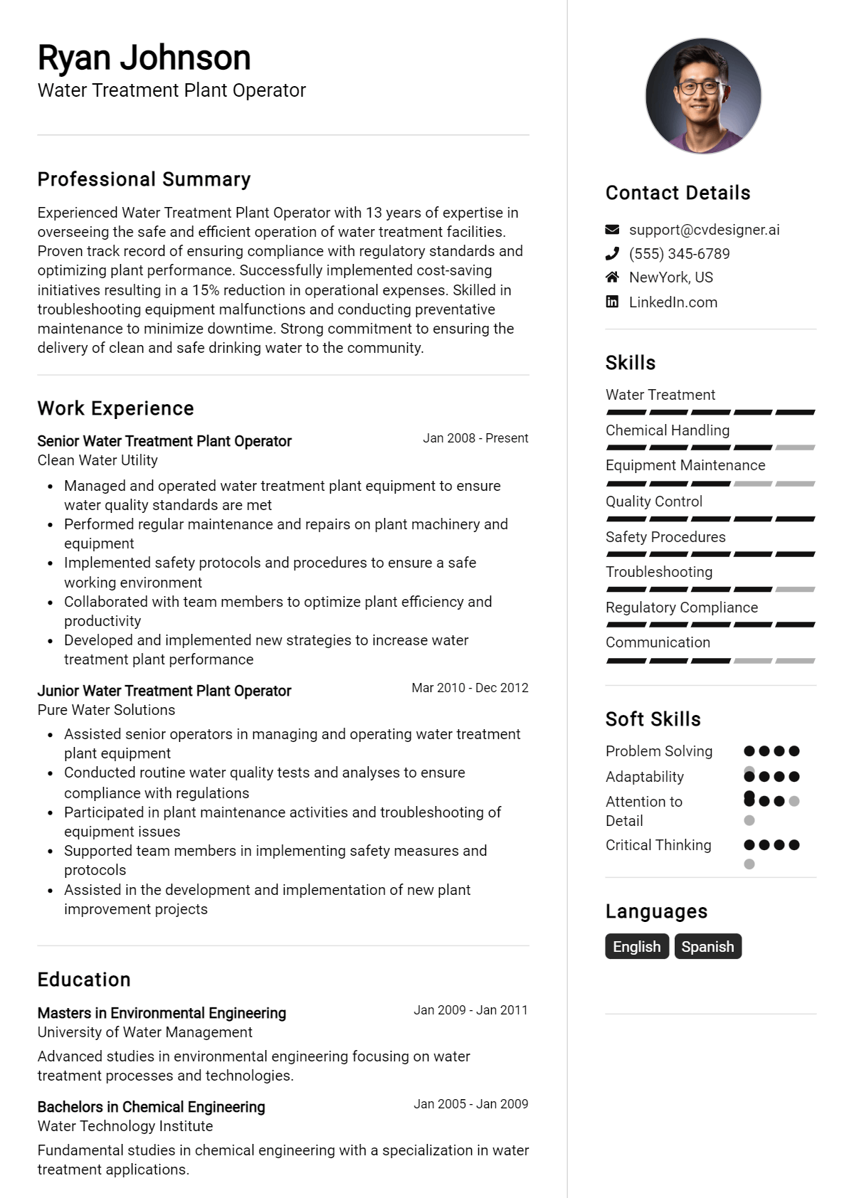 Water Treatment Plant Operator Resume Example for 2026: Best Writing Guide Preview