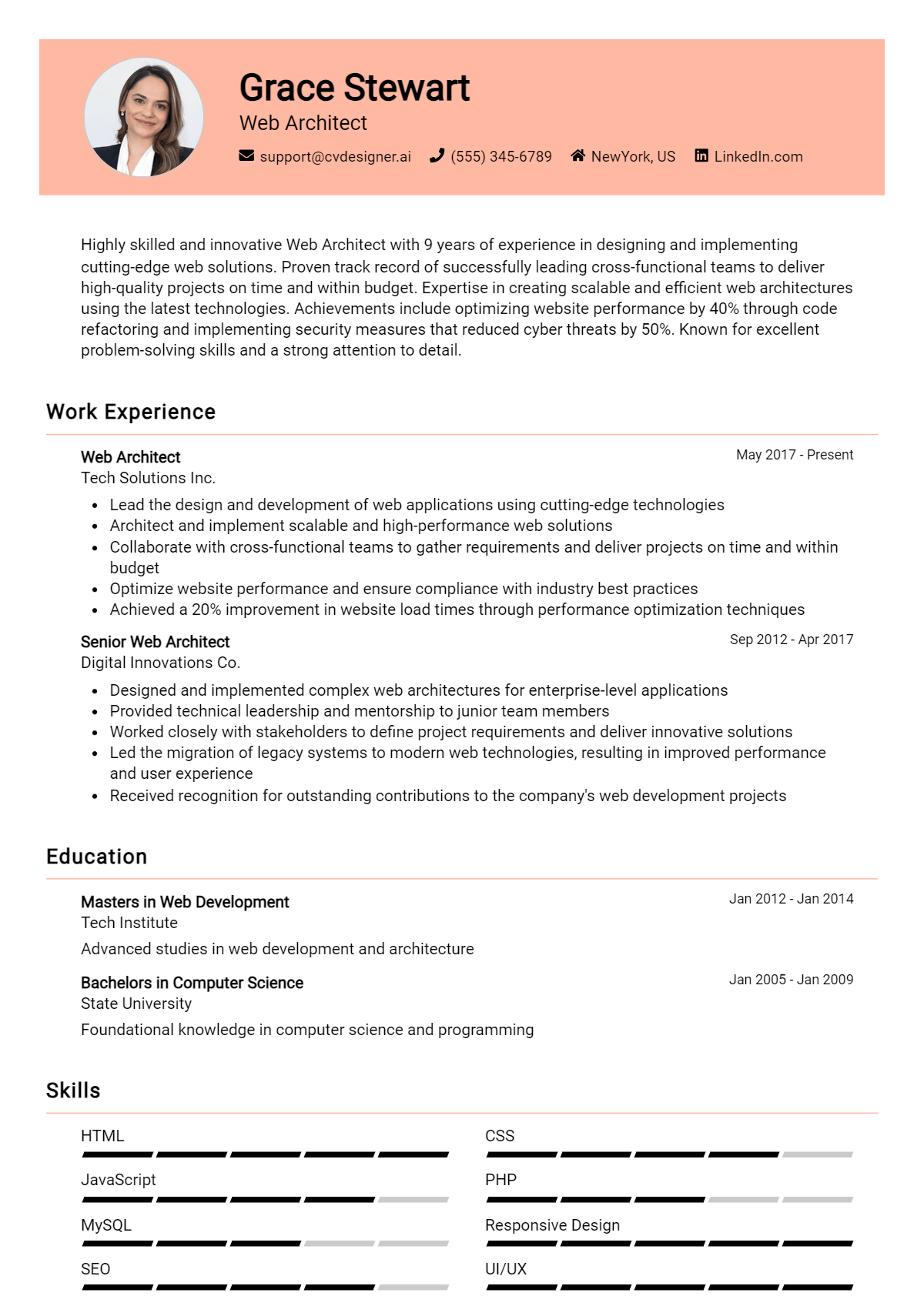 Web Architect Resume Example for 2026: Free Templates Preview