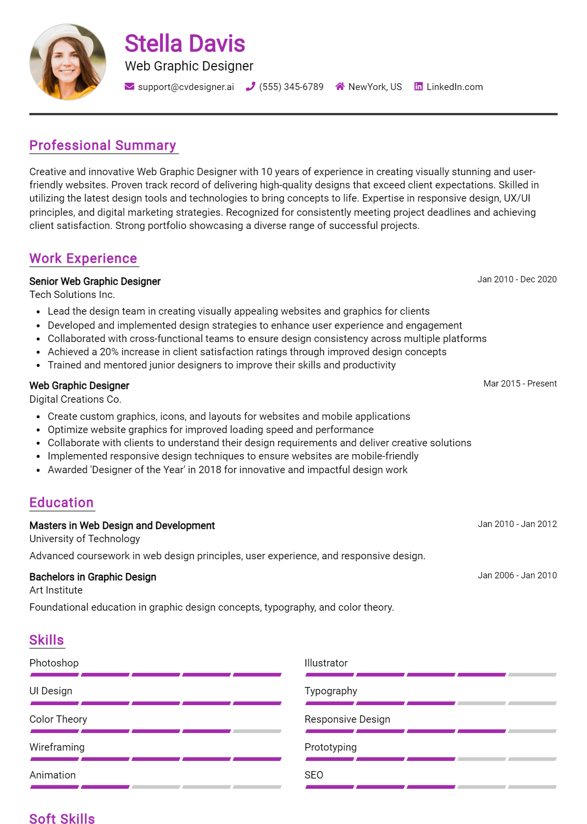 Web Graphic Designer Resume Example for 2026: Free Samples Preview