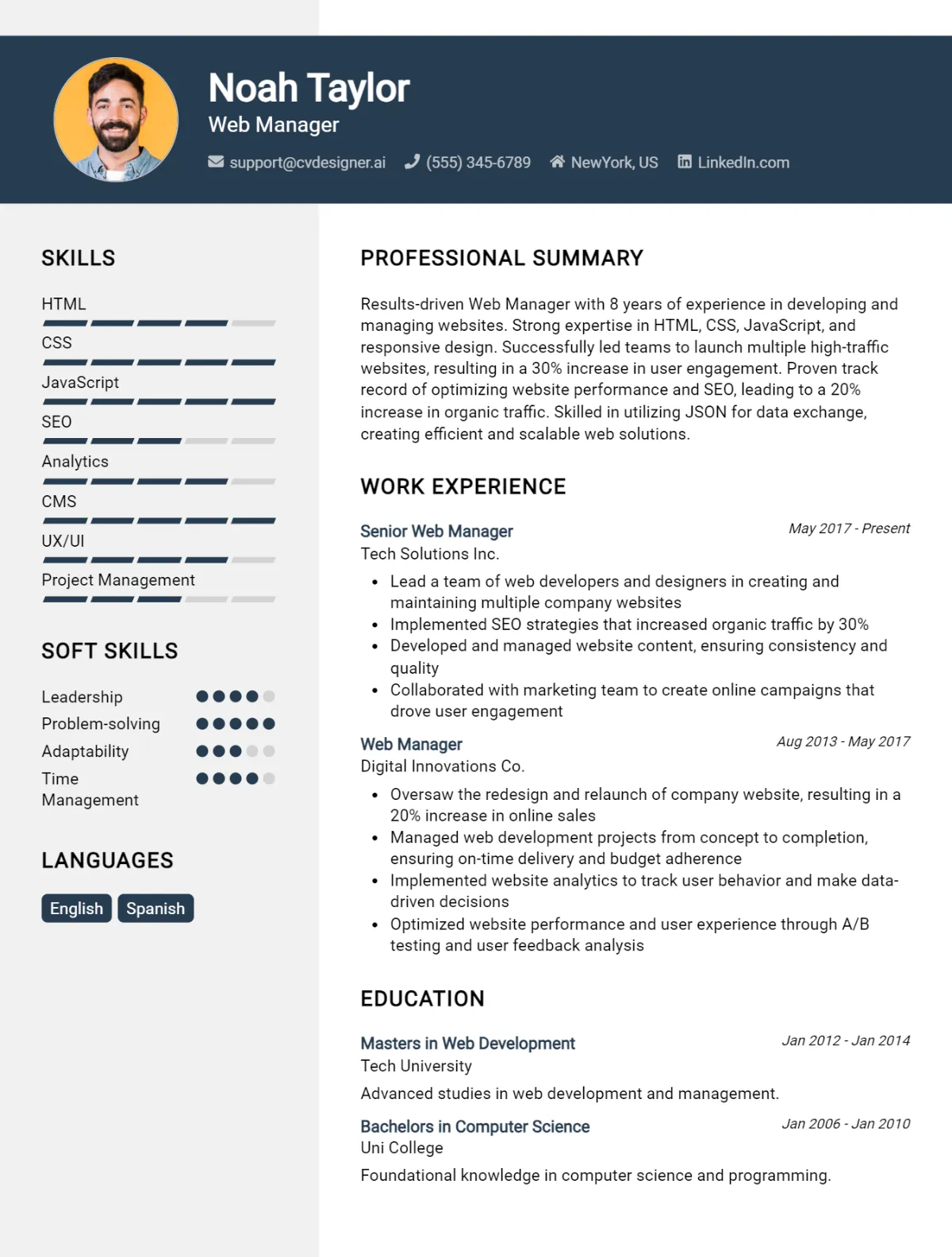 Web Manager CV Example For 2026: Ultimate Guide Preview