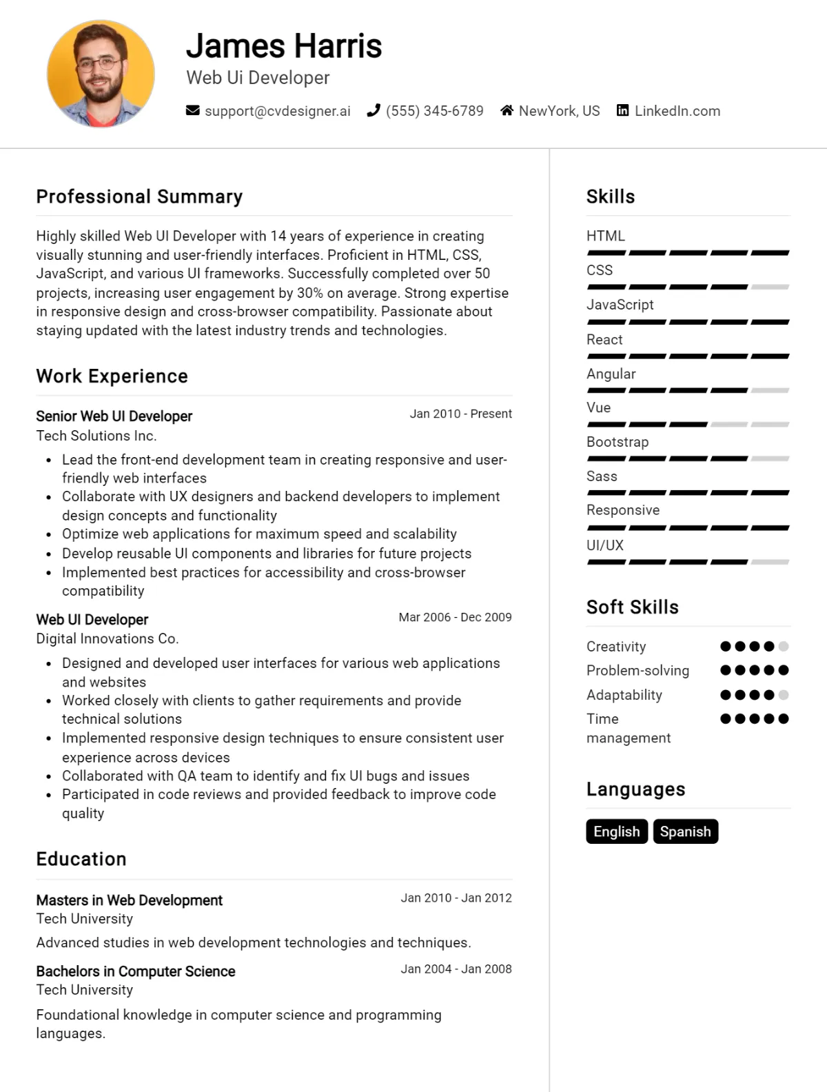 Web UI Developer CV Example For 2026: How to Create a Professional CV Preview