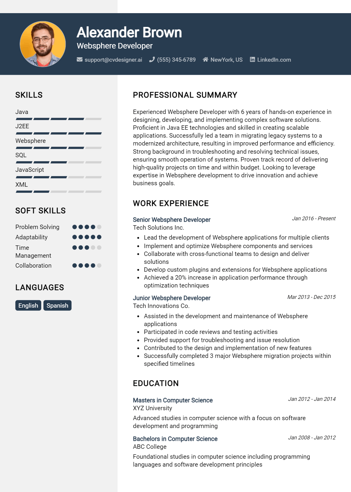 Websphere Developer Resume Example for 2026: Free Samples Preview