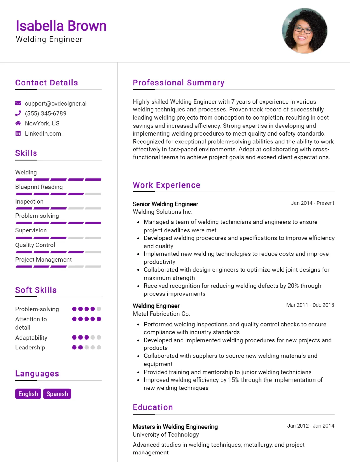 Welding Engineer CV Example For 2026: Best Writing Guide Preview