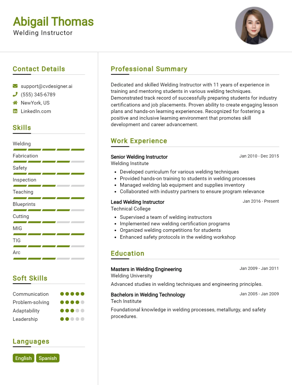 Welding Instructor CV Example For 2026: Expert Tips & Templates Preview