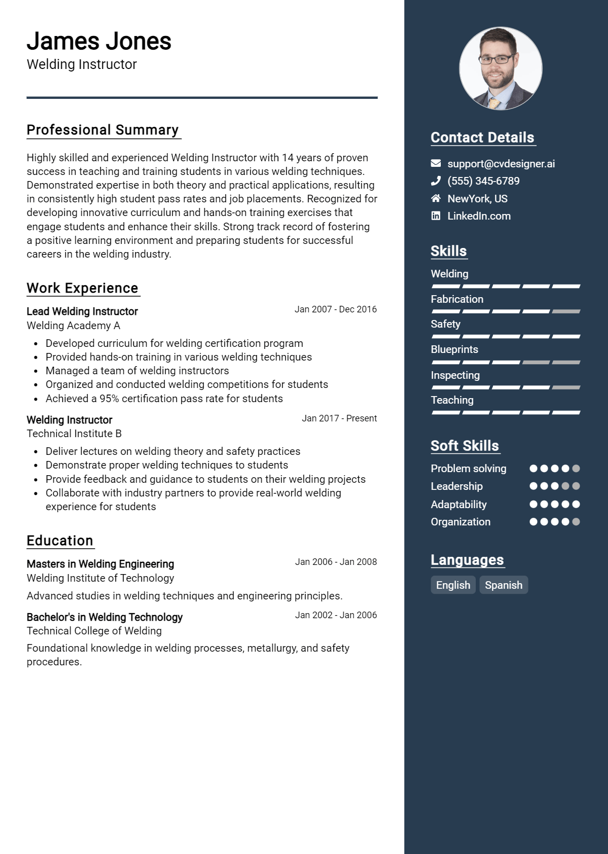 Welding Instructor Resume Example for 2026: Best Writing Guide Preview