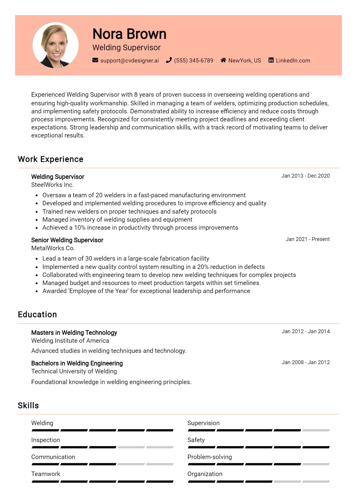 Welding Supervisor Resume Example for 2026: Expert Tips & Templates Preview