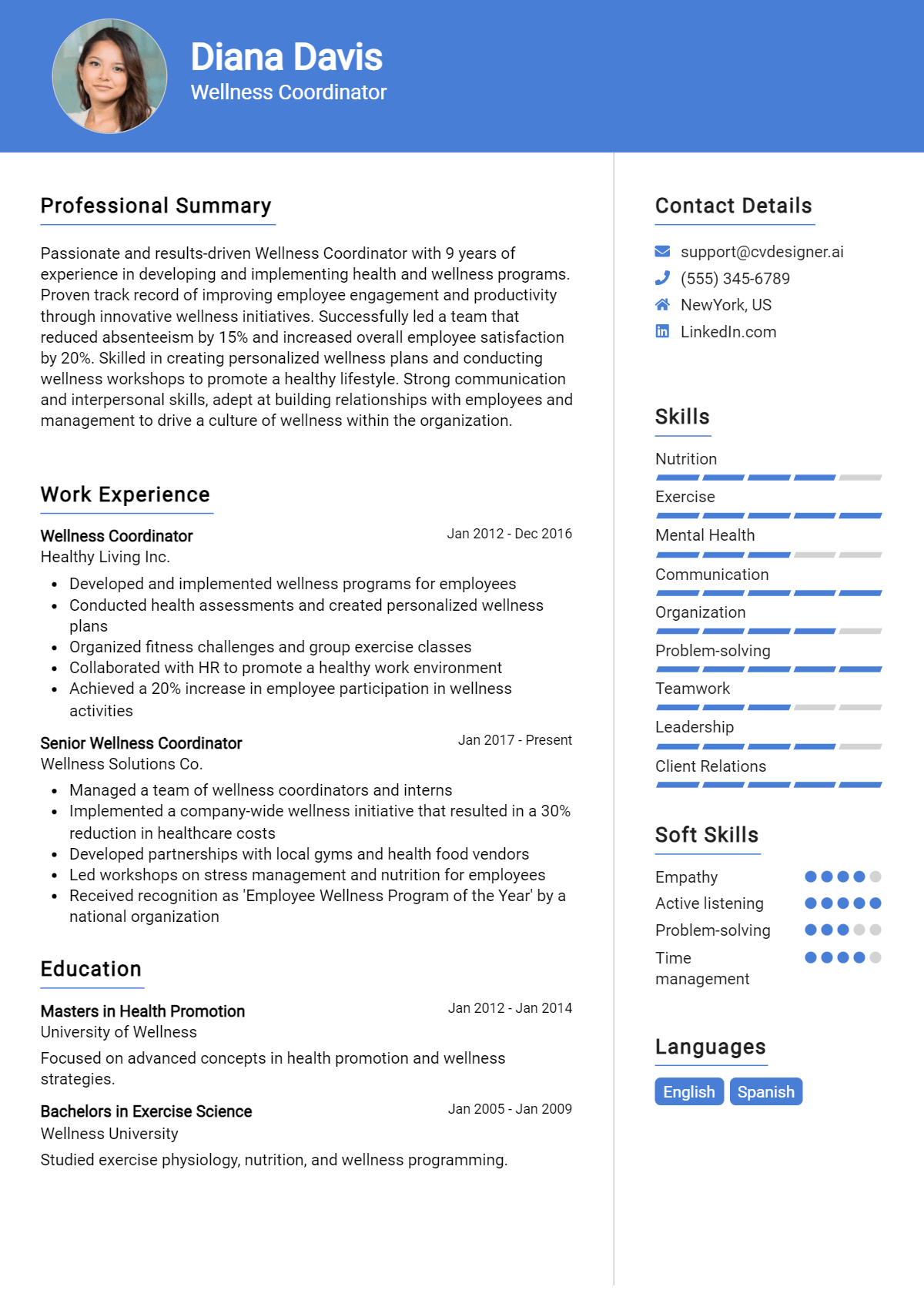 Wellness Coordinator Resume Example for 2026: Tips & Templates Preview