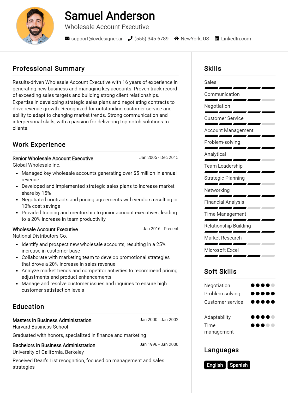 Wholesale Account Executive Resume Example for 2026: Tips to Stand Out Preview