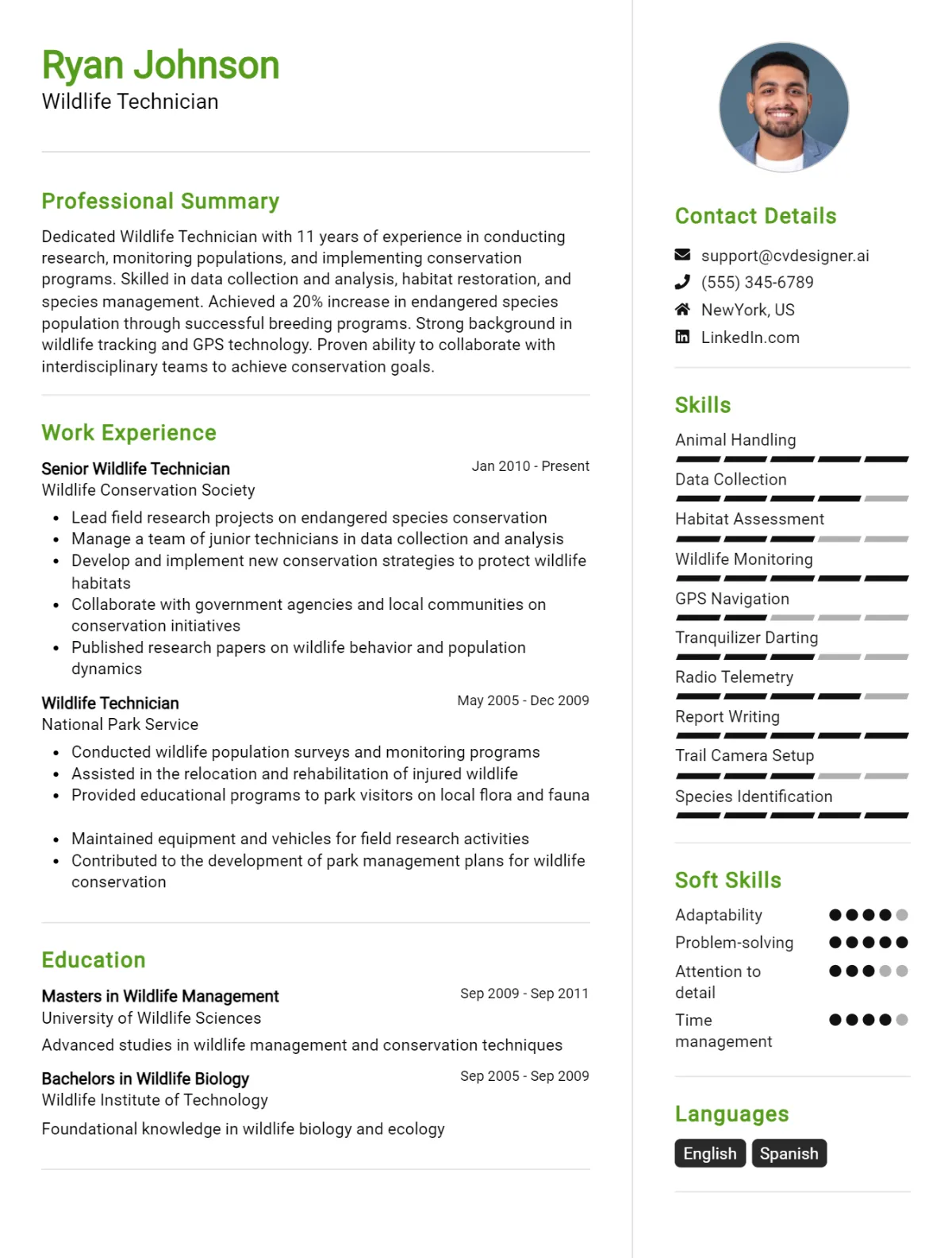 Wildlife Technician CV Example For 2026: Effective CV Writing Tips Preview