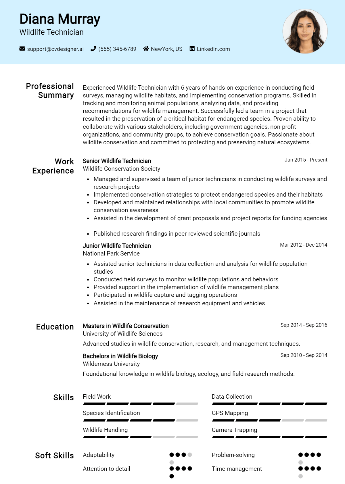Wildlife Technician Resume Example for 2026: Strategies & Templates Preview