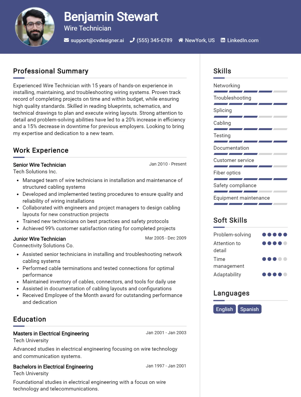 Wire Technician CV Example For 2026: Effective CV Writing Tips Preview