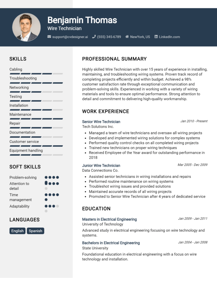 Wire Technician Resume Example