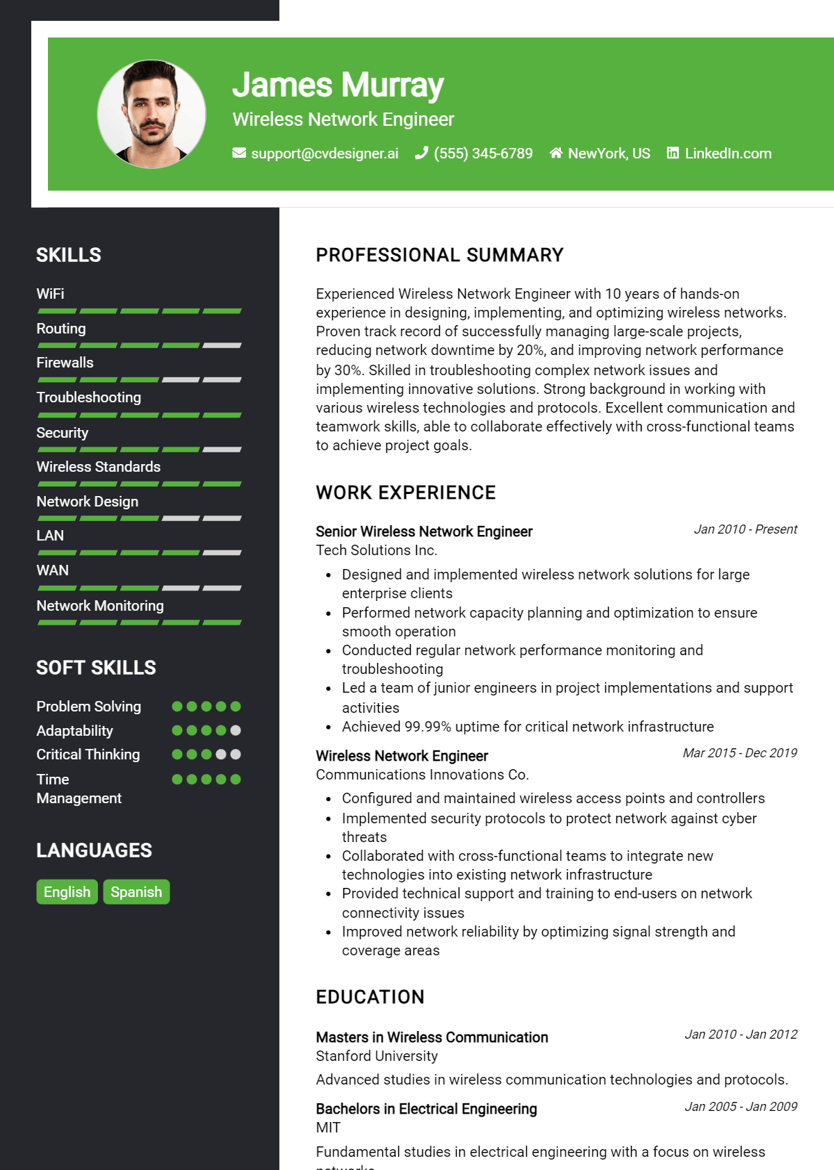 Wireless Network Engineer Resume Example for 2026: Samples & Best Practices Preview
