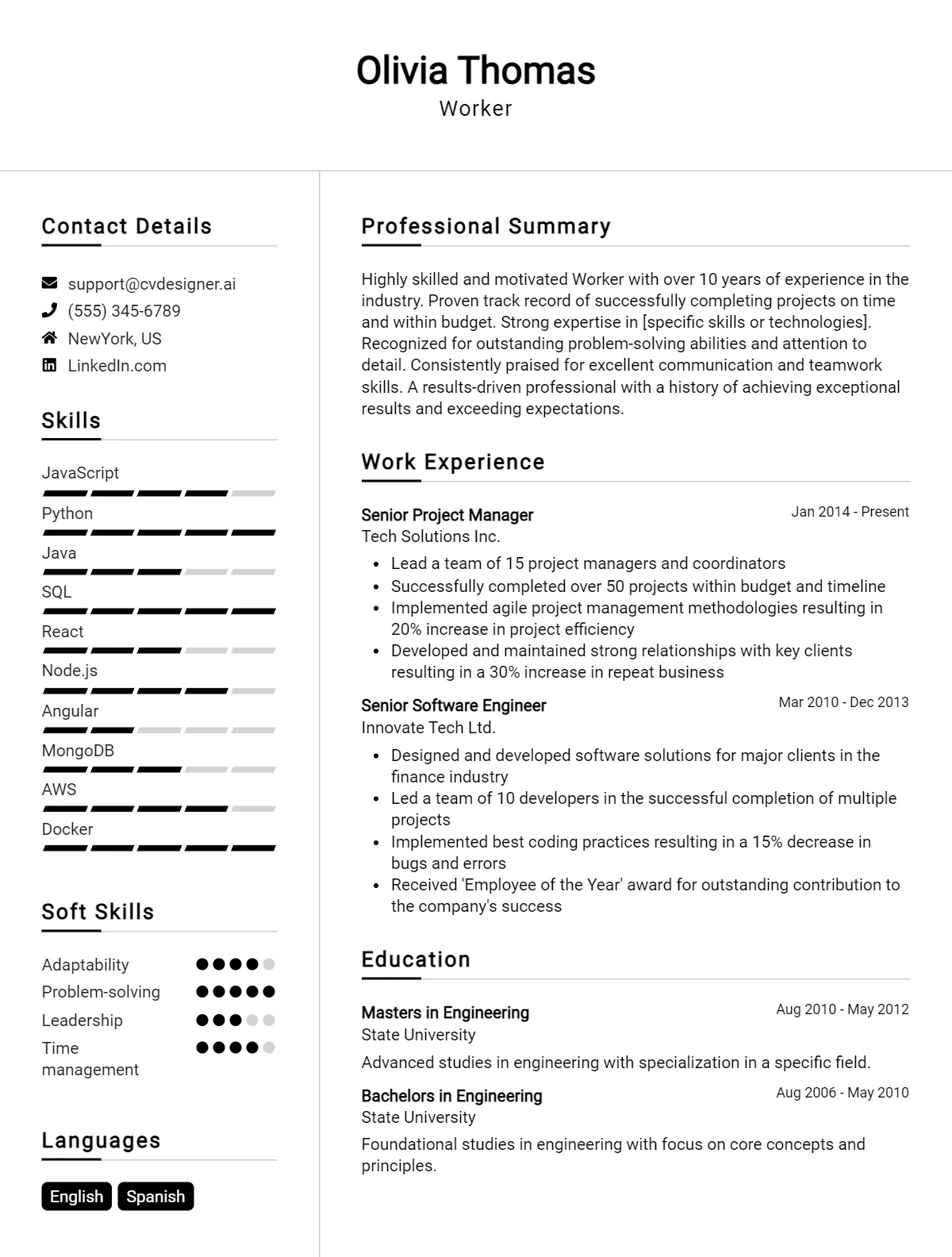 Worker CV Example For 2026: Free Professional Templates Preview